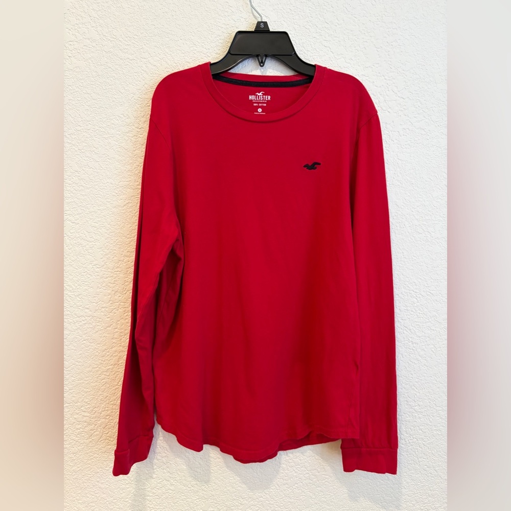 Hollister Red Long Sleeve Tee Shirt Size M Logo Casual Basic unisex